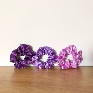 Bright Purple Monochrome Satin Scrunchie 3 Pack